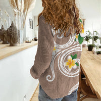 Kanaka Maoli Hawaii Plumeria Women Casual Shirt Dancing Tentacles Beige Style