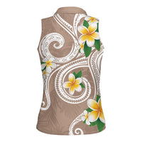 Kanaka Maoli Hawaii Plumeria Women Sleeveless Polo Shirt Dancing Tentacles Beige Style