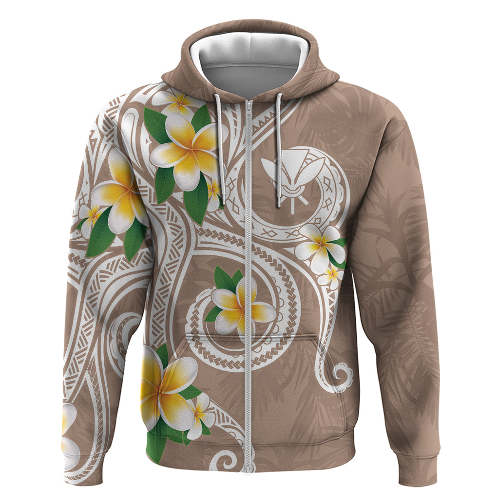 Kanaka Maoli Hawaii Plumeria Zip Hoodie Dancing Tentacles Beige Style LT7 Zip Hoodie Beige - Polynesian Pride