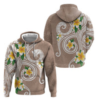 Kanaka Maoli Hawaii Plumeria Zip Hoodie Dancing Tentacles Beige Style