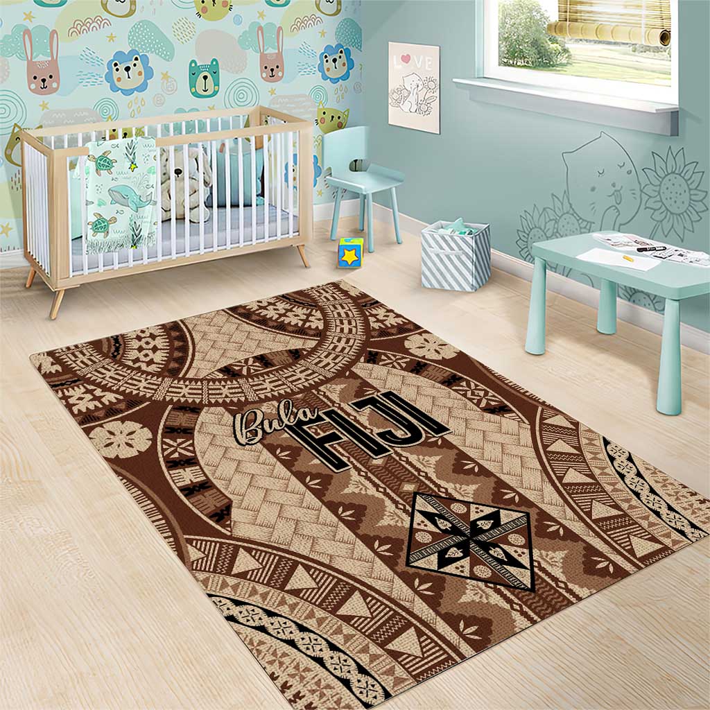 Bula Fiji Vintage Area Rug Brown Masi Motifs