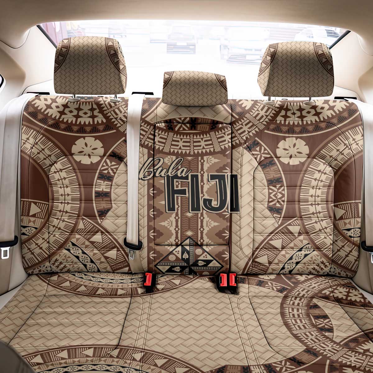 Bula Fiji Vintage Back Car Seat Cover Brown Masi Motifs