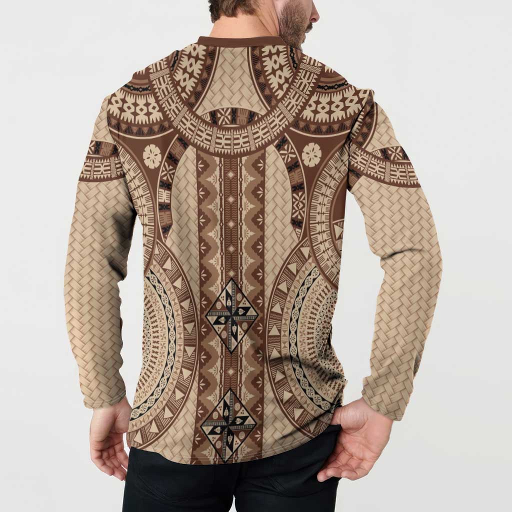 Bula Fiji Vintage Button Sweatshirt Brown Masi Motifs