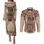 Bula Fiji Vintage Couples Matching Puletasi and Long Sleeve Button Shirt Brown Masi Motifs
