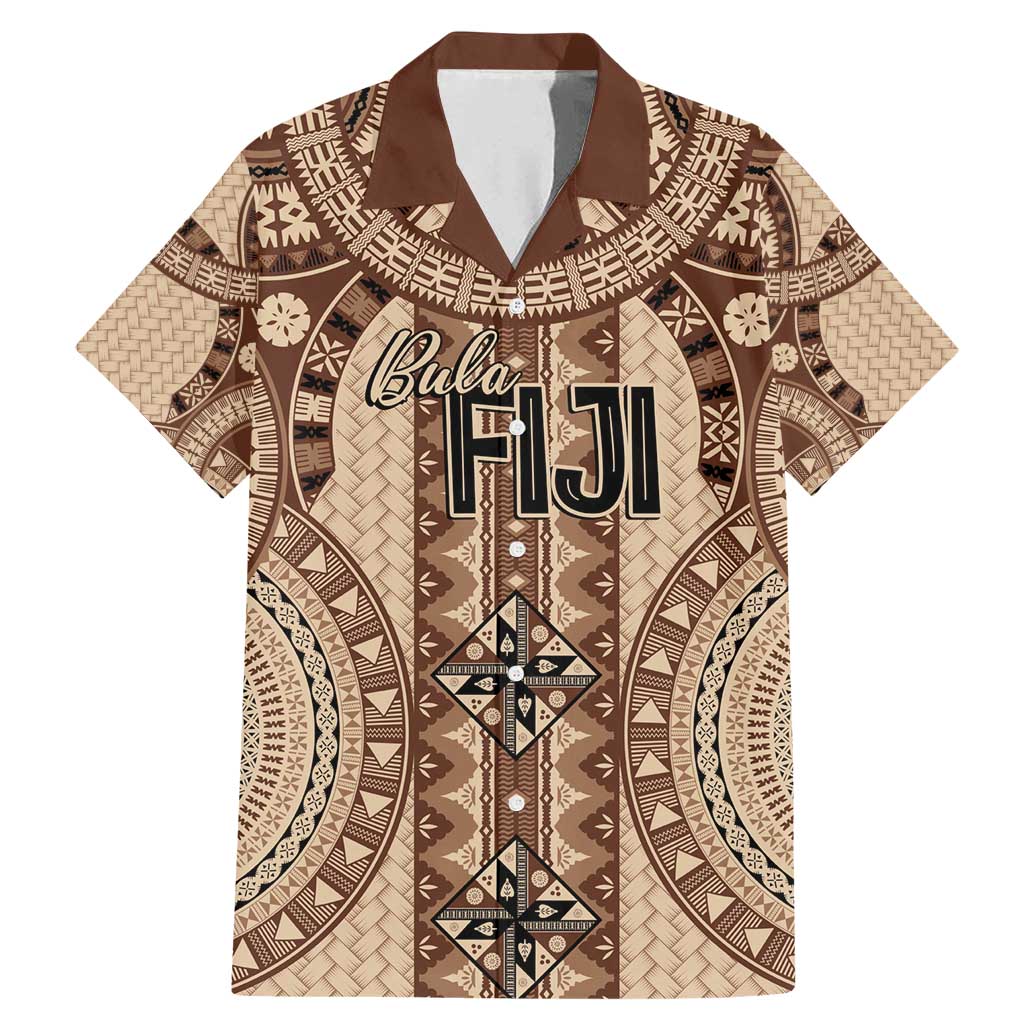 Bula Fiji Vintage Family Matching Mermaid Dress and Hawaiian Shirt Brown Masi Motifs