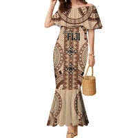 Bula Fiji Vintage Family Matching Mermaid Dress and Hawaiian Shirt Brown Masi Motifs