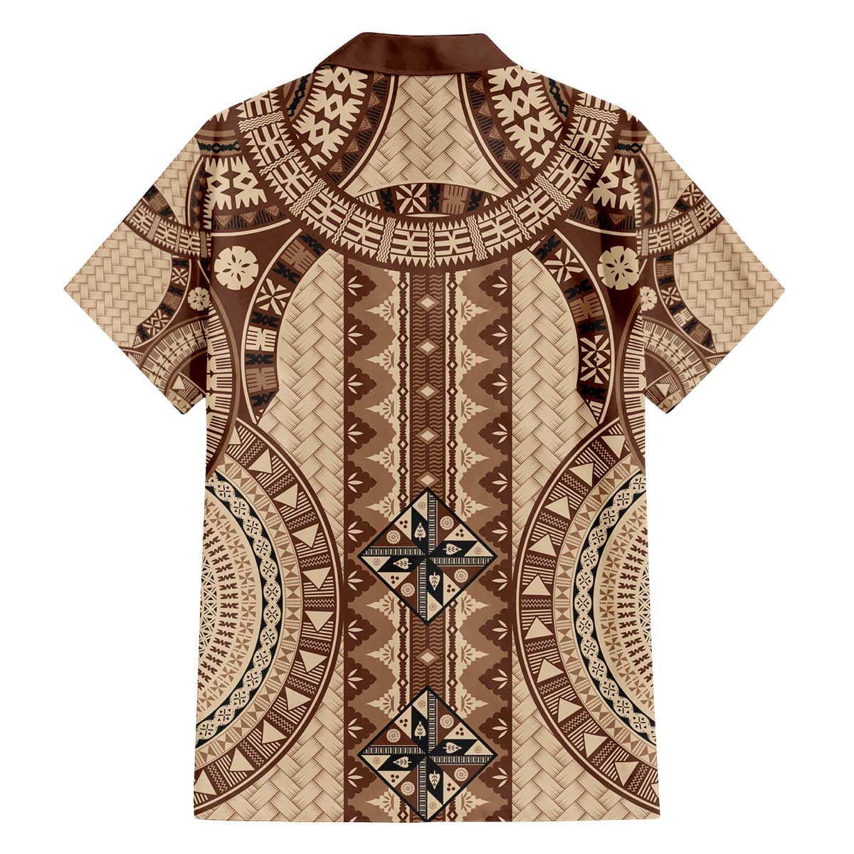 Bula Fiji Vintage Family Matching Off The Shoulder Long Sleeve Dress and Hawaiian Shirt Brown Masi Motifs