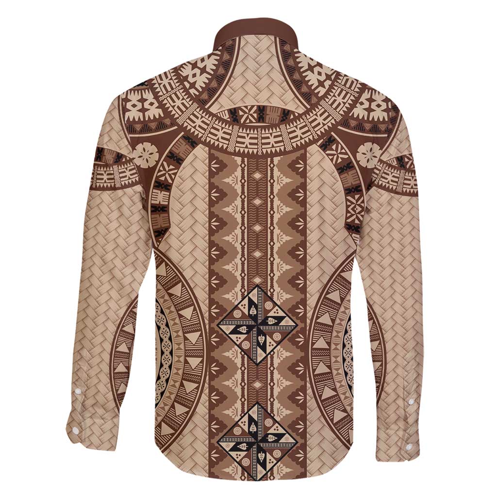 Bula Fiji Vintage Family Matching Off Shoulder Maxi Dress and Hawaiian Shirt Brown Masi Motifs