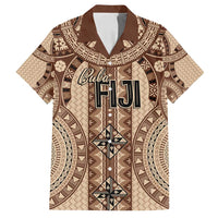 Bula Fiji Vintage Family Matching Off Shoulder Short Dress and Hawaiian Shirt Brown Masi Motifs