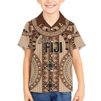Bula Fiji Vintage Family Matching Off Shoulder Short Dress and Hawaiian Shirt Brown Masi Motifs