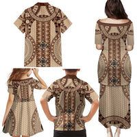 Bula Fiji Vintage Family Matching Puletasi and Hawaiian Shirt Brown Masi Motifs
