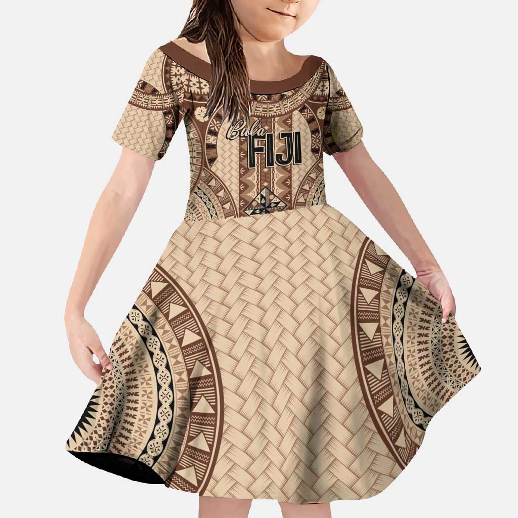 Bula Fiji Vintage Family Matching Short Sleeve Bodycon Dress and Hawaiian Shirt Brown Masi Motifs