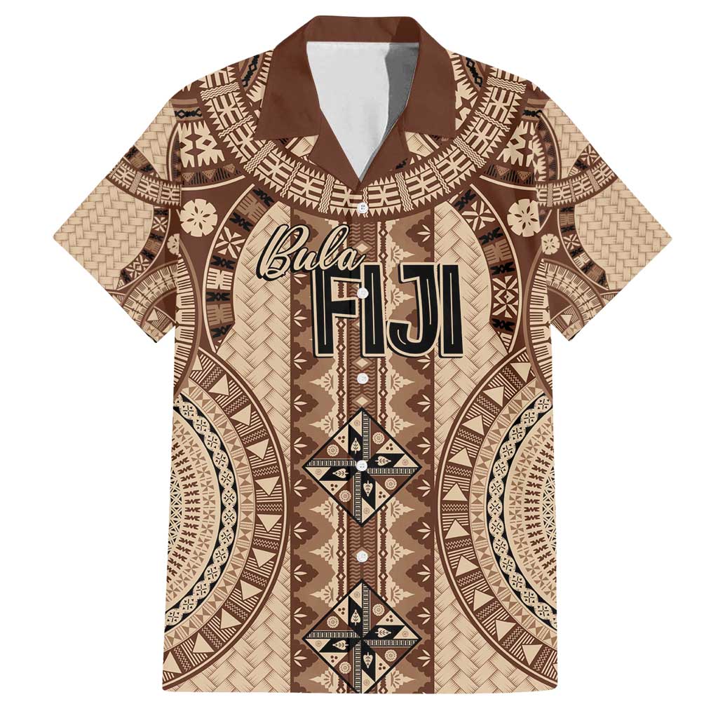 Bula Fiji Vintage Family Matching Summer Maxi Dress and Hawaiian Shirt Brown Masi Motifs