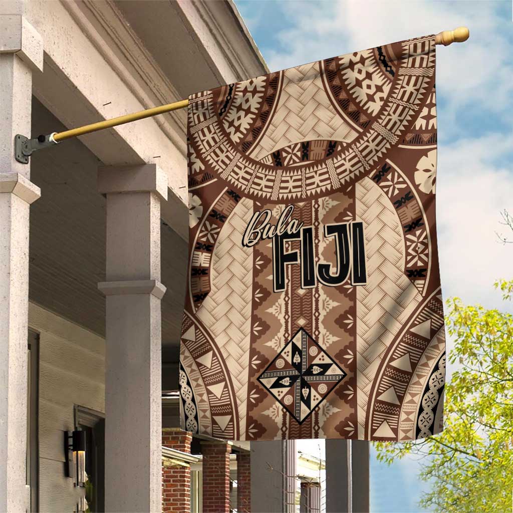 Bula Fiji Vintage Garden Flag Brown Masi Motifs