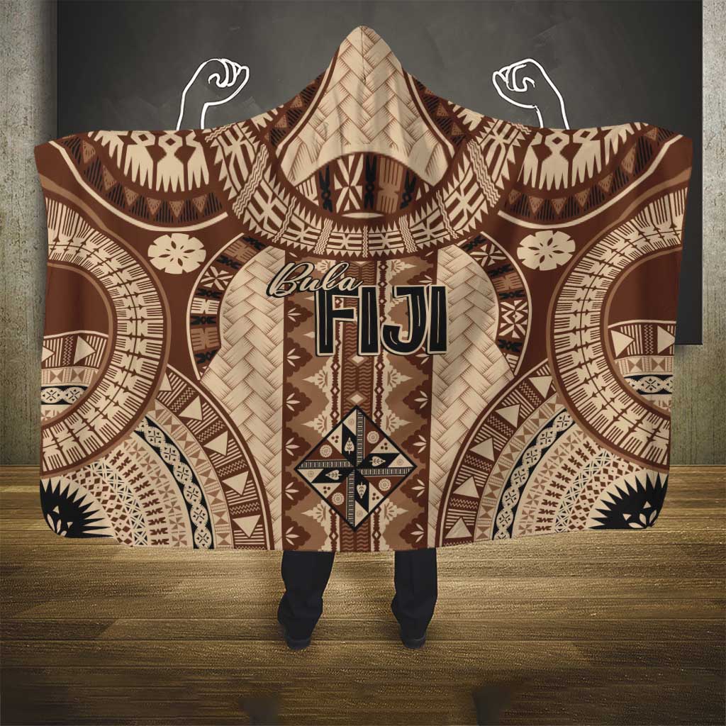 Bula Fiji Vintage Hooded Blanket Brown Masi Motifs