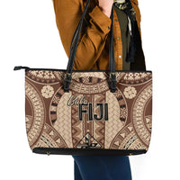 Bula Fiji Vintage Leather Tote Bag Brown Masi Motifs LT7 - Polynesian Pride