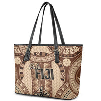 Bula Fiji Vintage Leather Tote Bag Brown Masi Motifs LT7 - Polynesian Pride