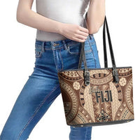 Bula Fiji Vintage Leather Tote Bag Brown Masi Motifs LT7 - Polynesian Pride