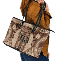 Bula Fiji Vintage Leather Tote Bag Brown Masi Motifs LT7 - Polynesian Pride