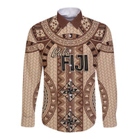 Bula Fiji Vintage Long Sleeve Button Shirt Brown Masi Motifs