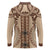 Bula Fiji Vintage Long Sleeve Polo Shirt Brown Masi Motifs