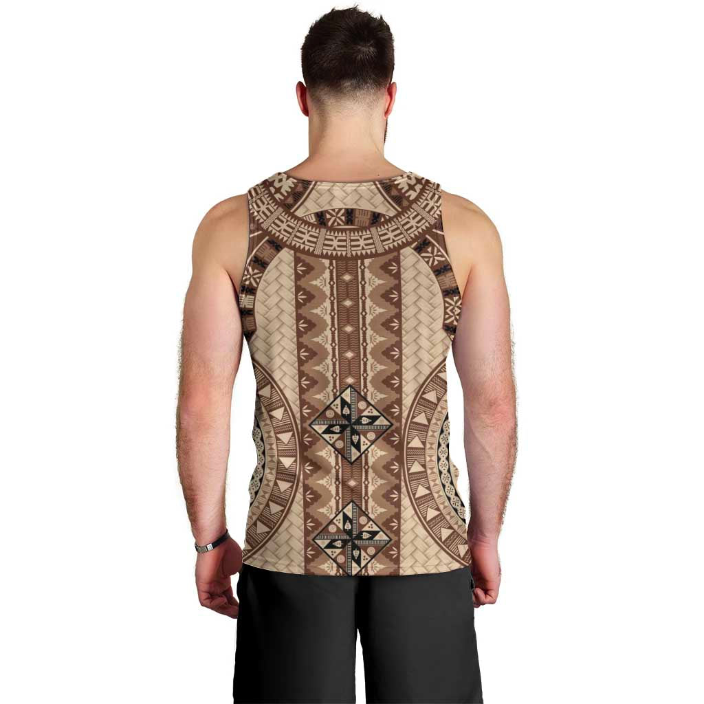 Bula Fiji Vintage Men Tank Top Brown Masi Motifs