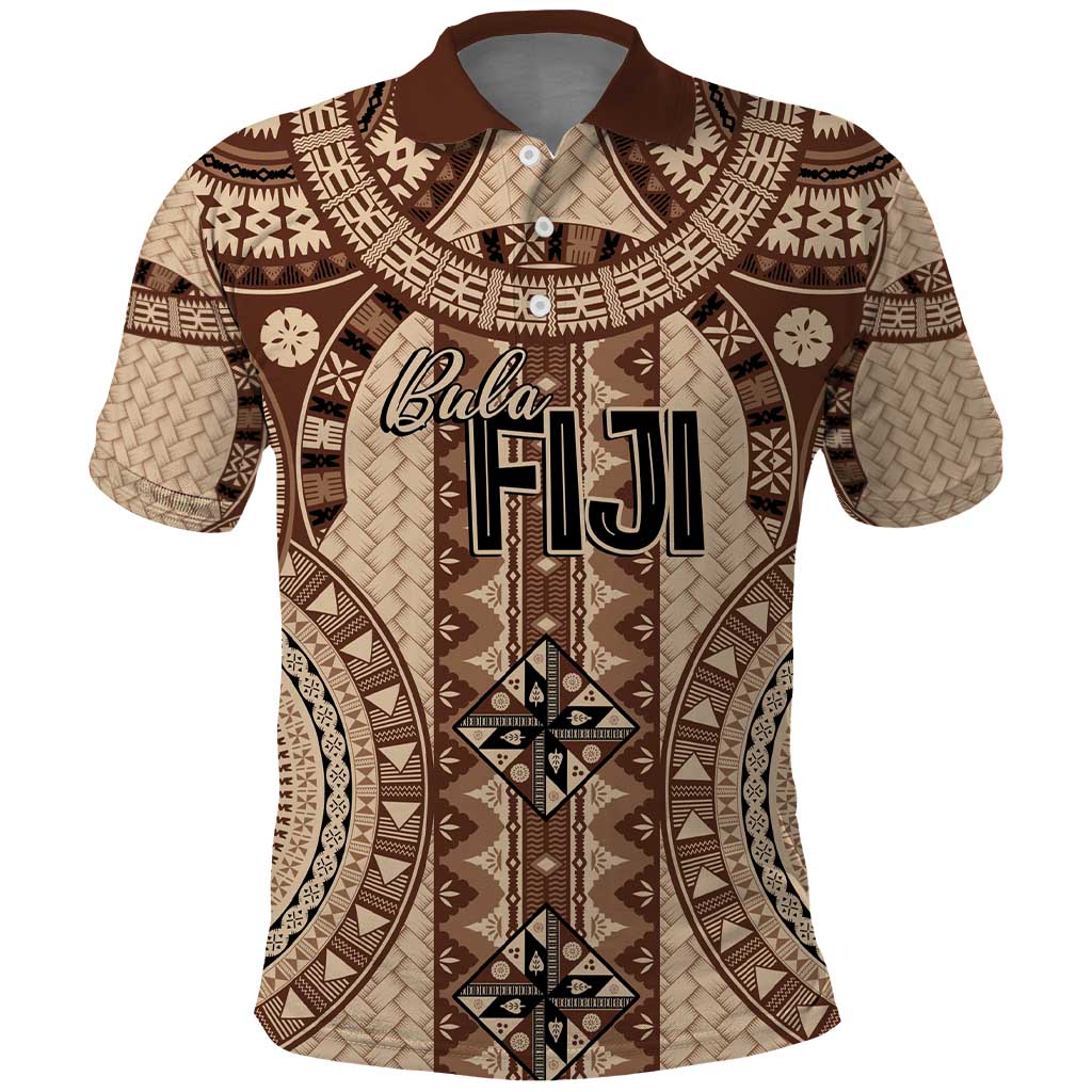 Bula Fiji Vintage Polo Shirt Brown Masi Motifs