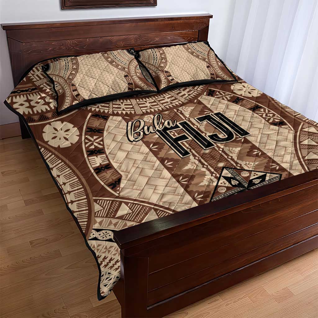 Bula Fiji Vintage Quilt Bed Set Brown Masi Motifs