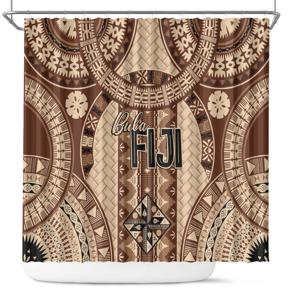 Bula Fiji Vintage Shower Curtain Brown Masi Motifs