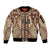 Bula Fiji Vintage Sleeve Zip Bomber Jacket Brown Masi Motifs