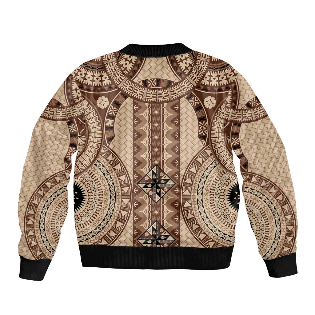 Bula Fiji Vintage Sleeve Zip Bomber Jacket Brown Masi Motifs LT7 - Polynesian Pride