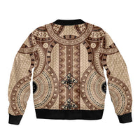 Bula Fiji Vintage Sleeve Zip Bomber Jacket Brown Masi Motifs LT7 - Polynesian Pride