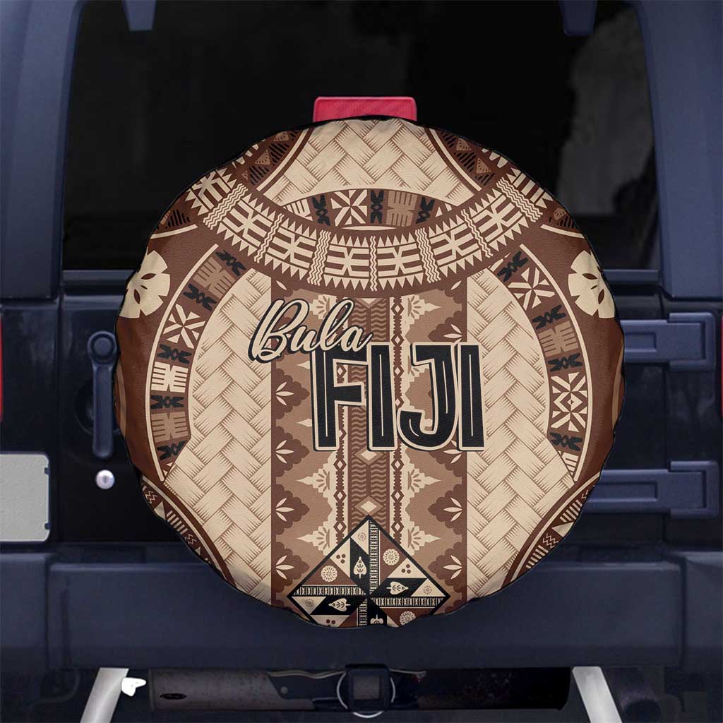 Bula Fiji Vintage Spare Tire Cover Brown Masi Motifs LT7 No hole Brown - Polynesian Pride