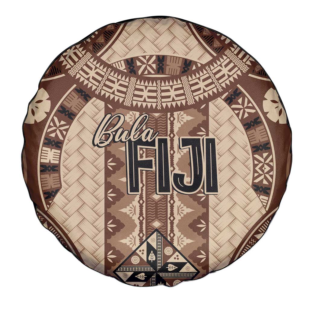 Bula Fiji Vintage Spare Tire Cover Brown Masi Motifs LT7 - Polynesian Pride