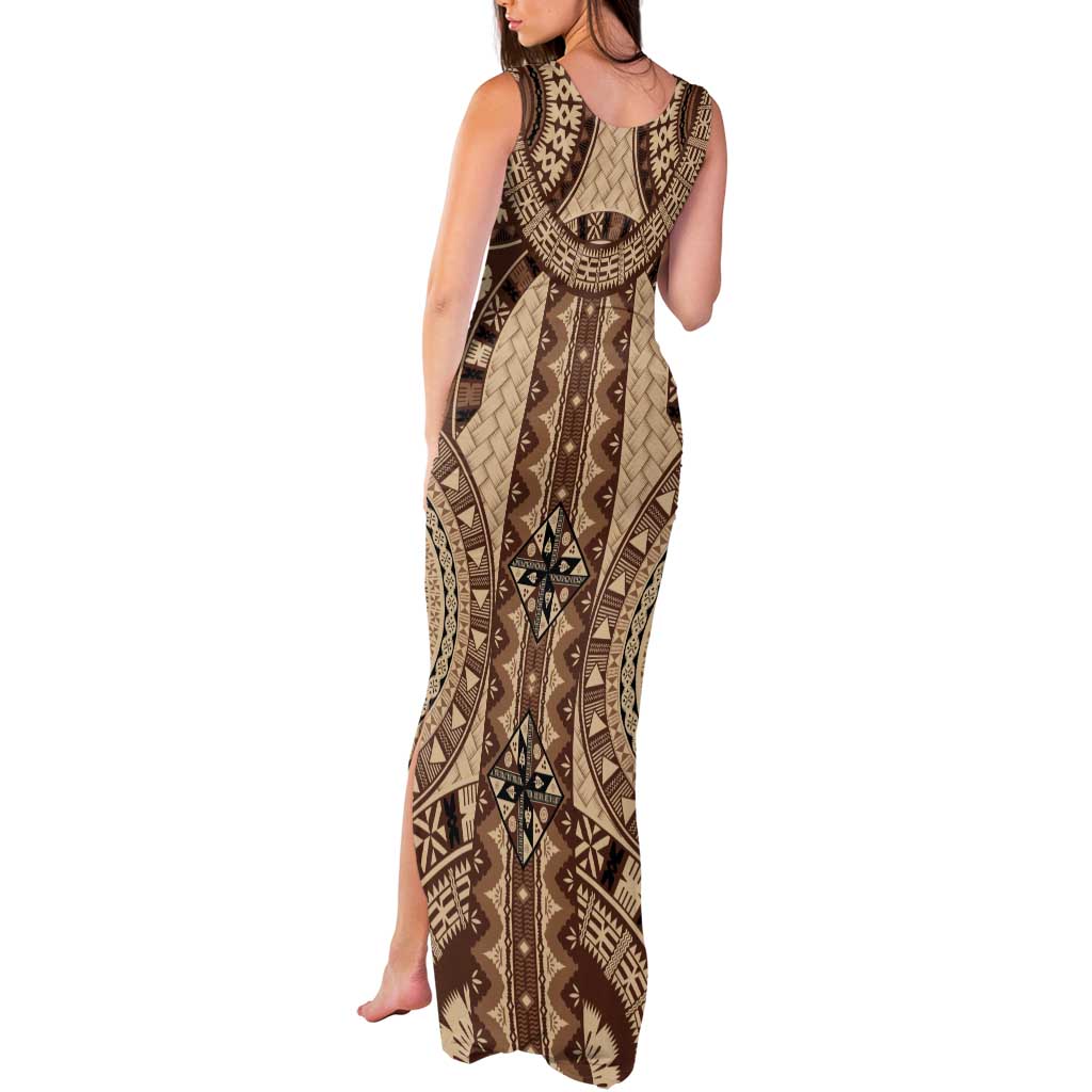 Bula Fiji Vintage Tank Maxi Dress Brown Masi Motifs