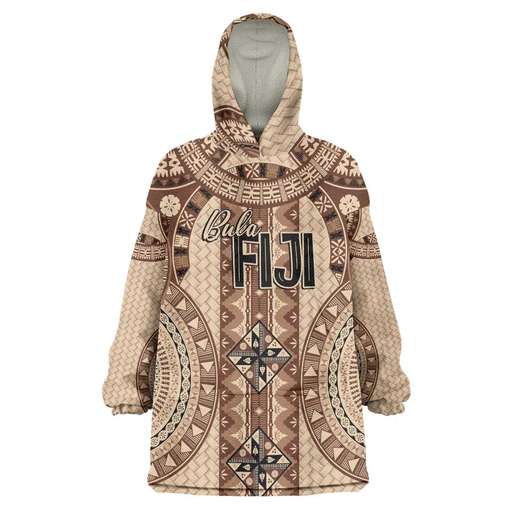 Bula Fiji Vintage Wearable Blanket Hoodie Brown Masi Motifs