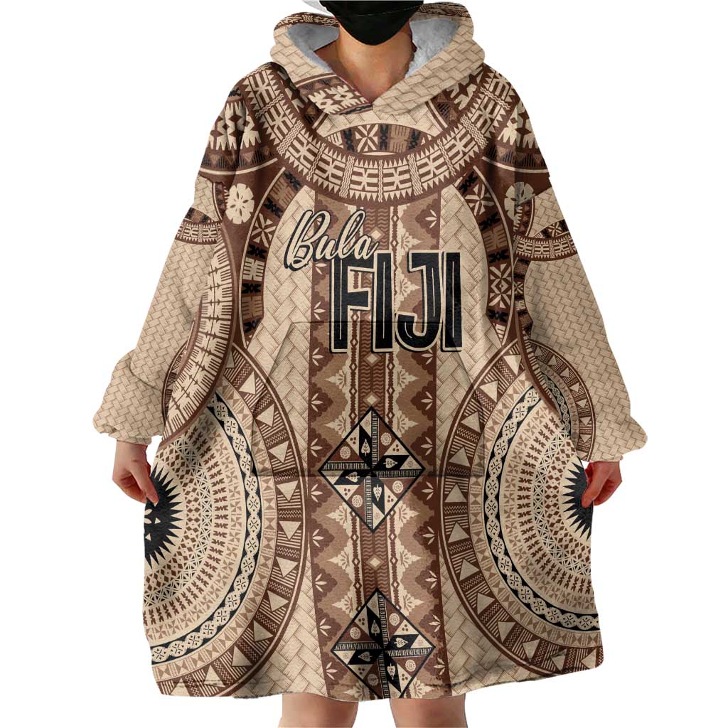 Bula Fiji Vintage Wearable Blanket Hoodie Brown Masi Motifs