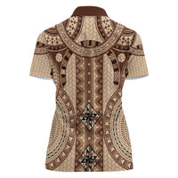 Bula Fiji Vintage Women Polo Shirt Brown Masi Motifs