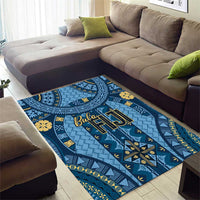 Bula Fiji Vintage Area Rug Prussian Blue Masi Motifs