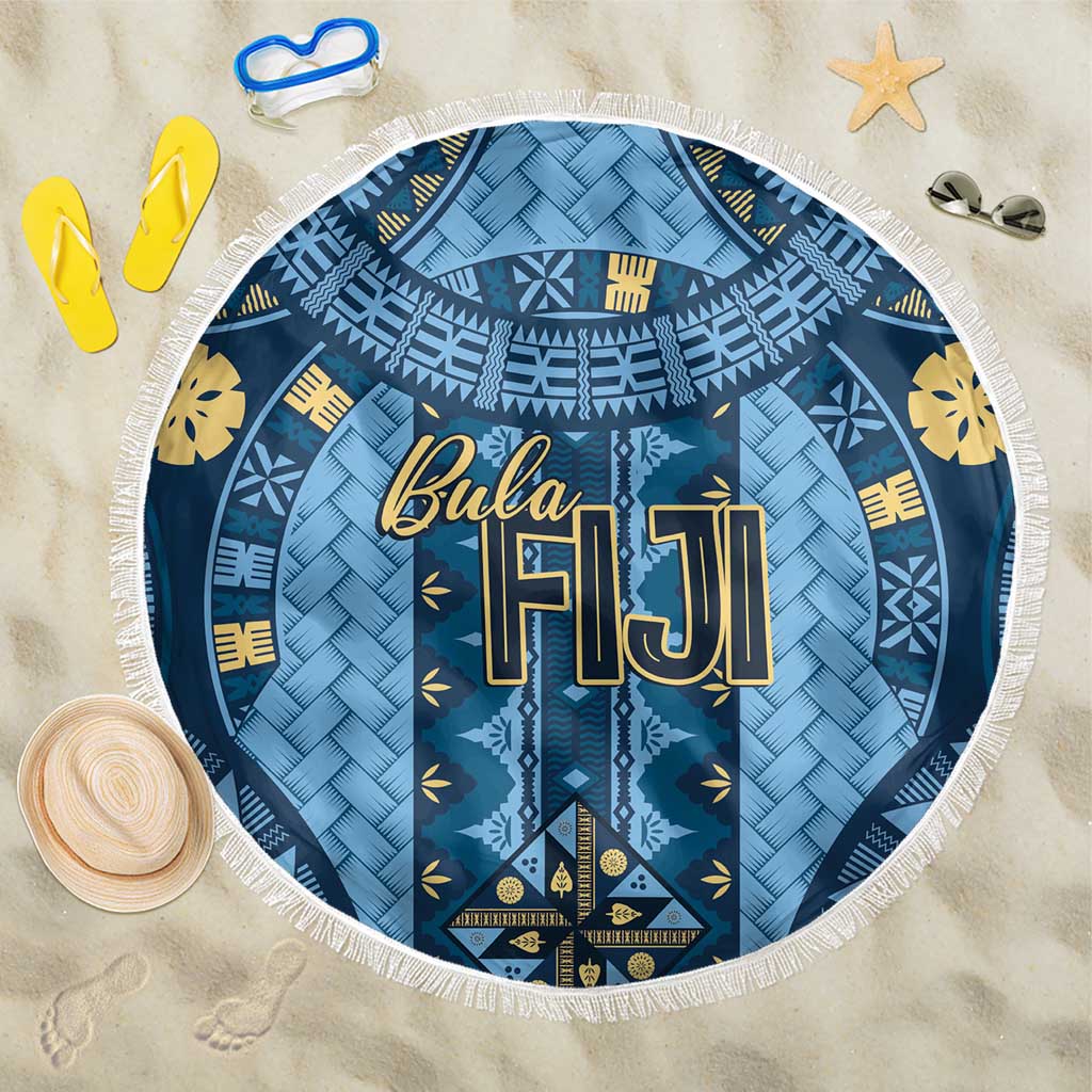 Bula Fiji Vintage Beach Blanket Prussian Blue Masi Motifs