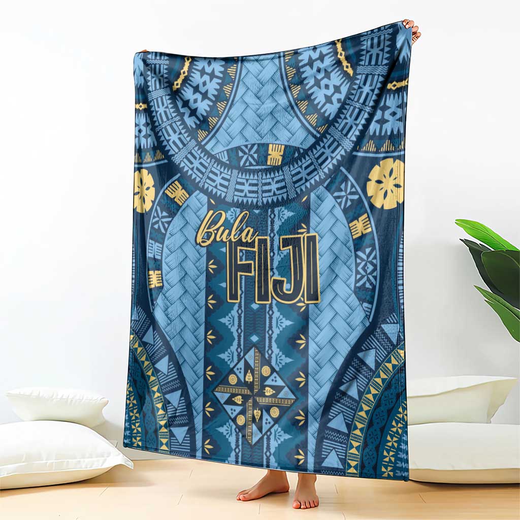 Bula Fiji Vintage Blanket Prussian Blue Masi Motifs