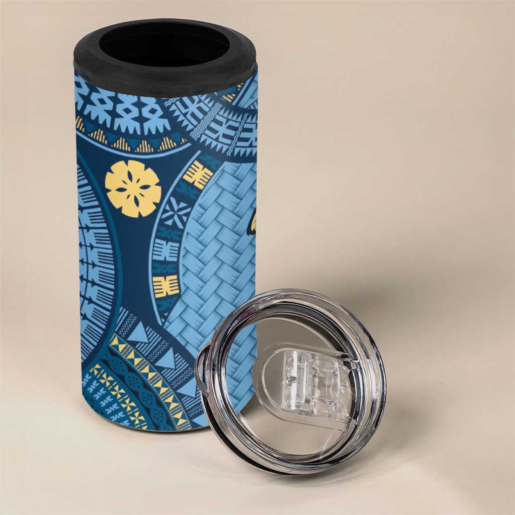 Bula Fiji Vintage 4 in 1 Can Cooler Tumbler Prussian Blue Masi Motifs