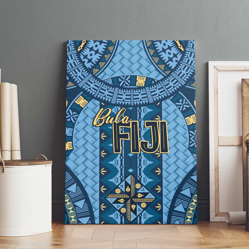 Bula Fiji Vintage Canvas Wall Art Prussian Blue Masi Motifs