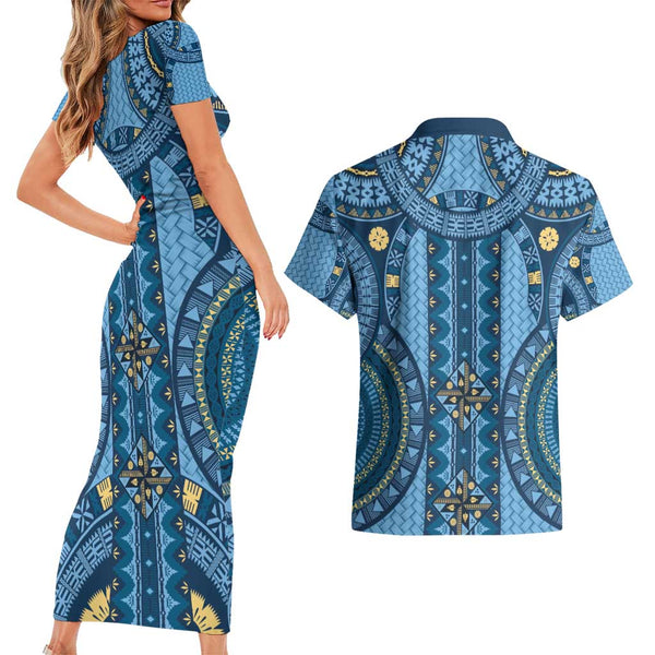 Hawaii Couples Matching Short Sleeve Bodycon Dress and Long Sleeve Button Shirts Pray For Maui Hawaiian Plumeria Be Strong Gold Verison LT14 main image 0