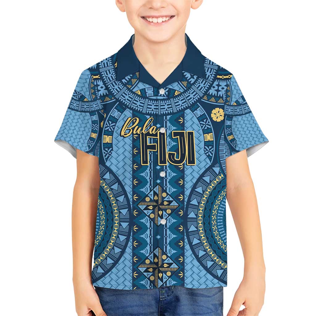 Bula Fiji Vintage Family Matching Tank Maxi Dress and Hawaiian Shirt Prussian Blue Masi Motifs