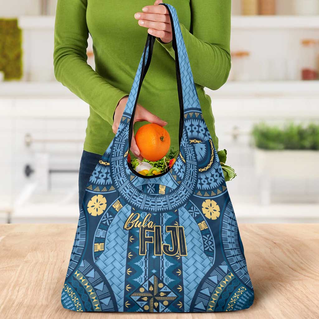 Bula Fiji Vintage Grocery Bag Prussian Blue Masi Motifs