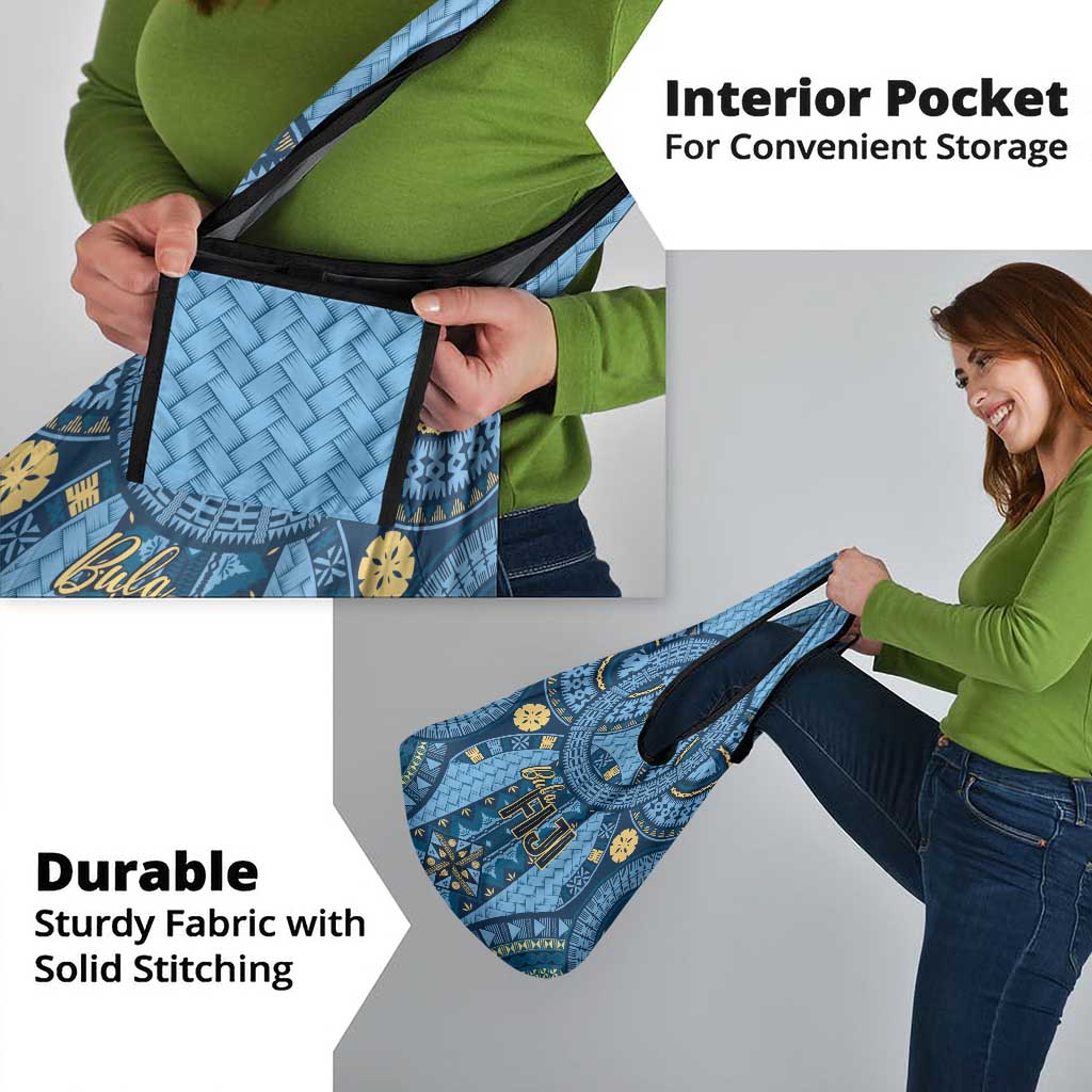 Bula Fiji Vintage Grocery Bag Prussian Blue Masi Motifs