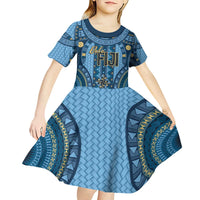 Bula Fiji Vintage Kid Short Sleeve Dress Prussian Blue Masi Motifs