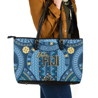 Bula Fiji Vintage Leather Tote Bag Prussian Blue Masi Motifs