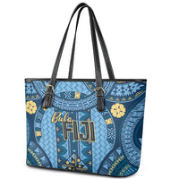 Bula Fiji Vintage Leather Tote Bag Prussian Blue Masi Motifs